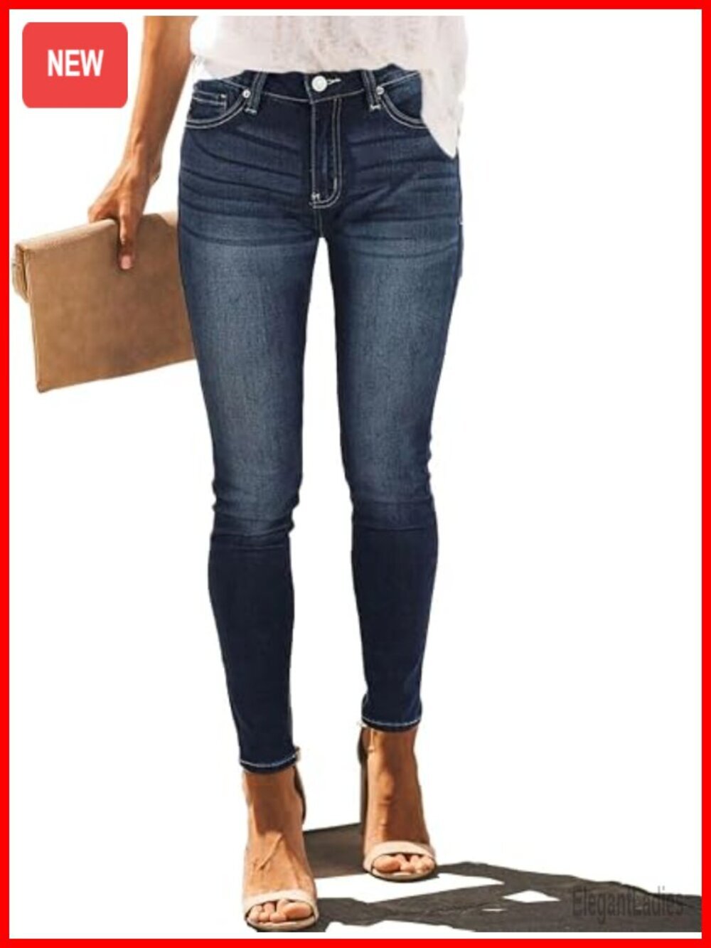 High Rise Skinny Stretch Button Ripped Jeans Distressed Denim Pants